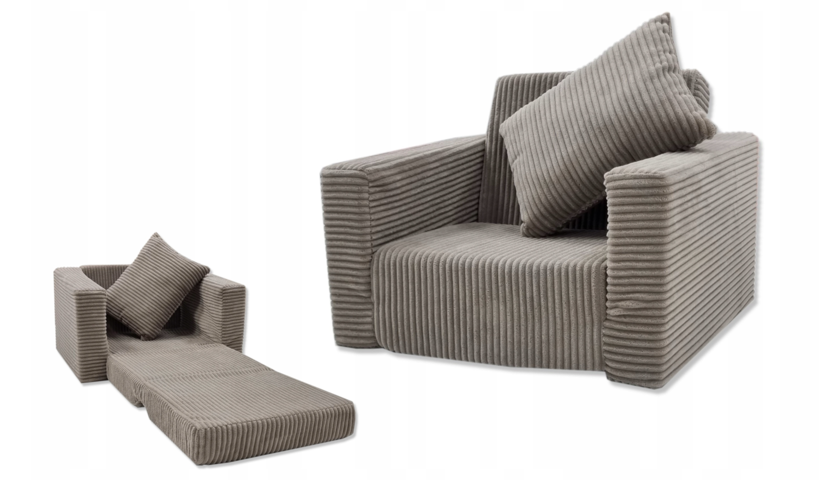 Kinderfauteuil - slaapbankje - 51x40x41cm - ribstof - beige