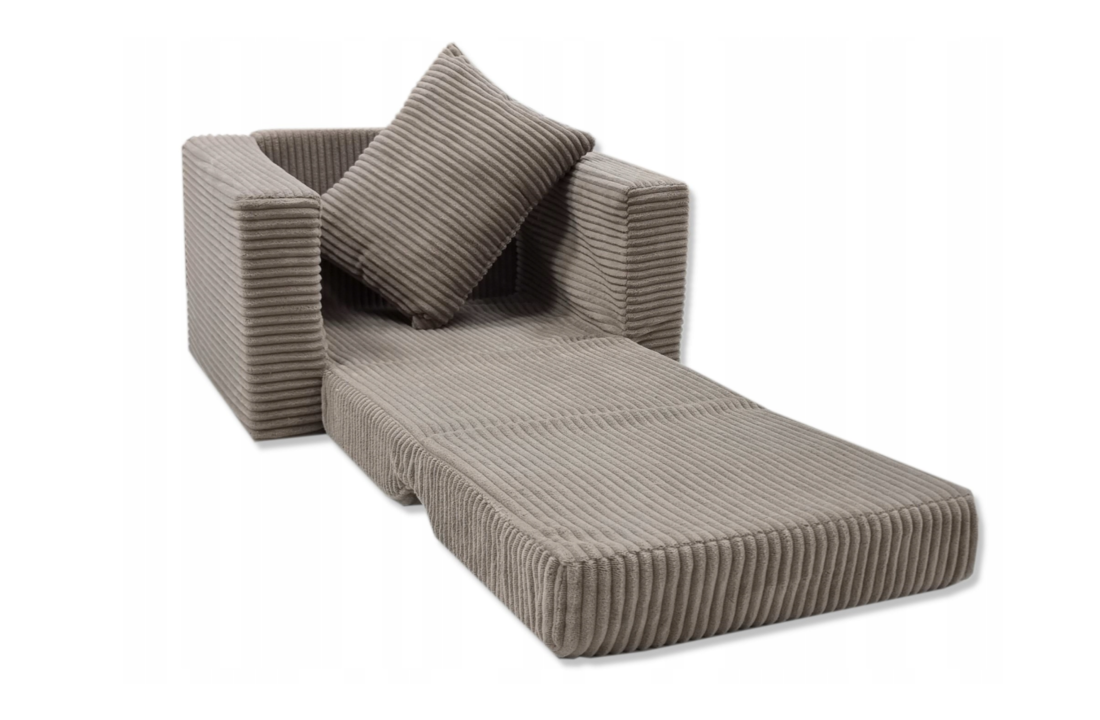 Kinderfauteuil - slaapbankje - 51x40x41cm - ribstof - beige