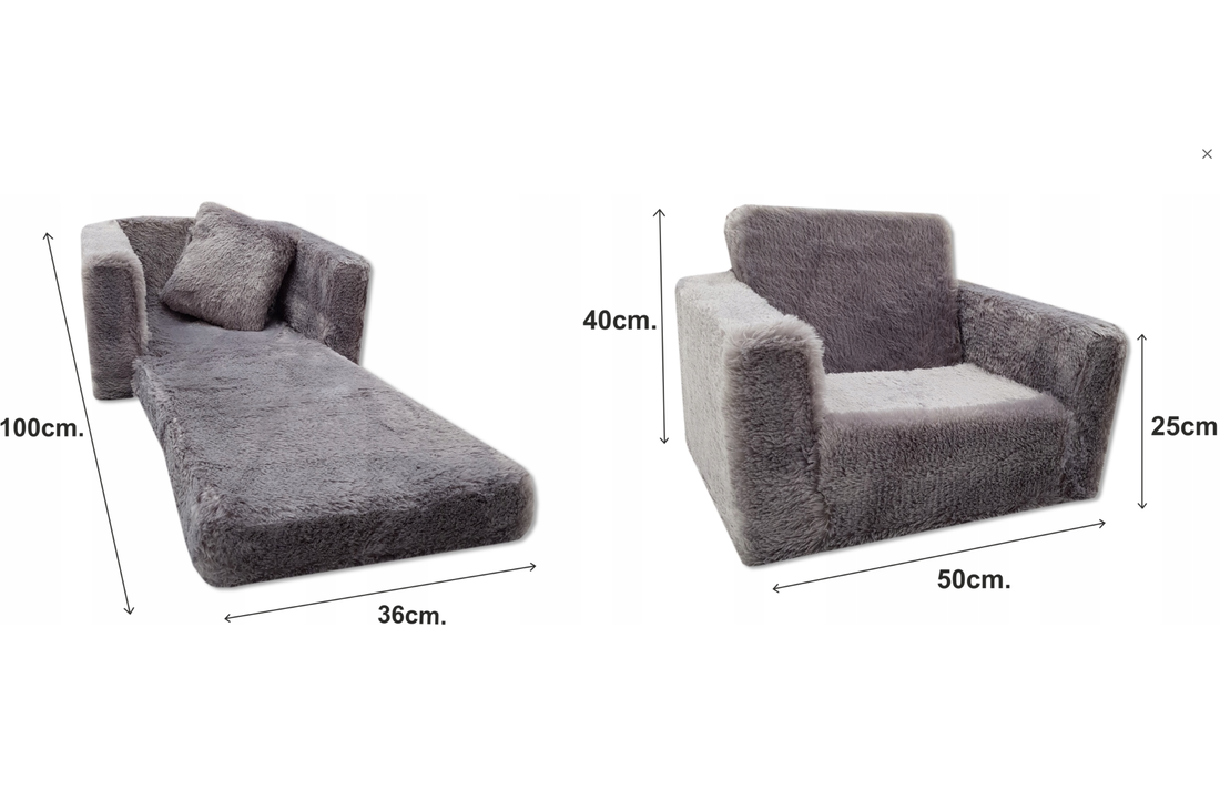 Kinderfauteuil - slaapbankje - 51x40x41cm - ribstof - beige