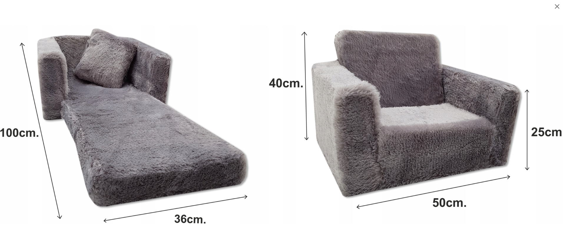 Kinderfauteuil - slaapbankje - 51x40x41cm - ribstof - beige