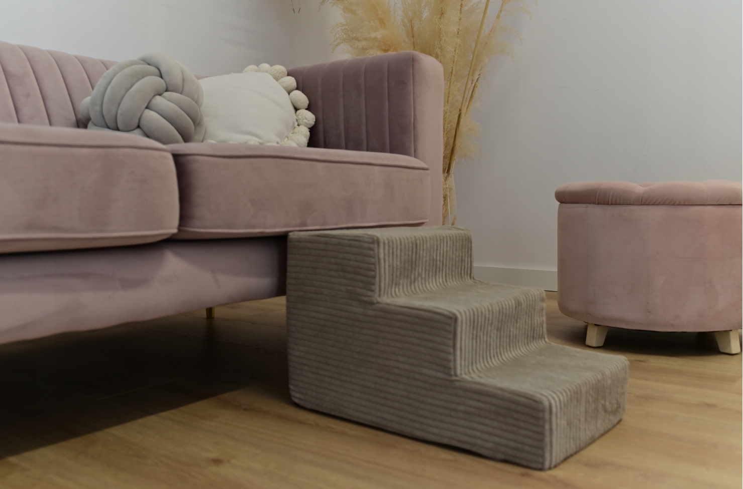 Hondentrap – 3 treden – corduroy – antislip – 30cm hoog – beige