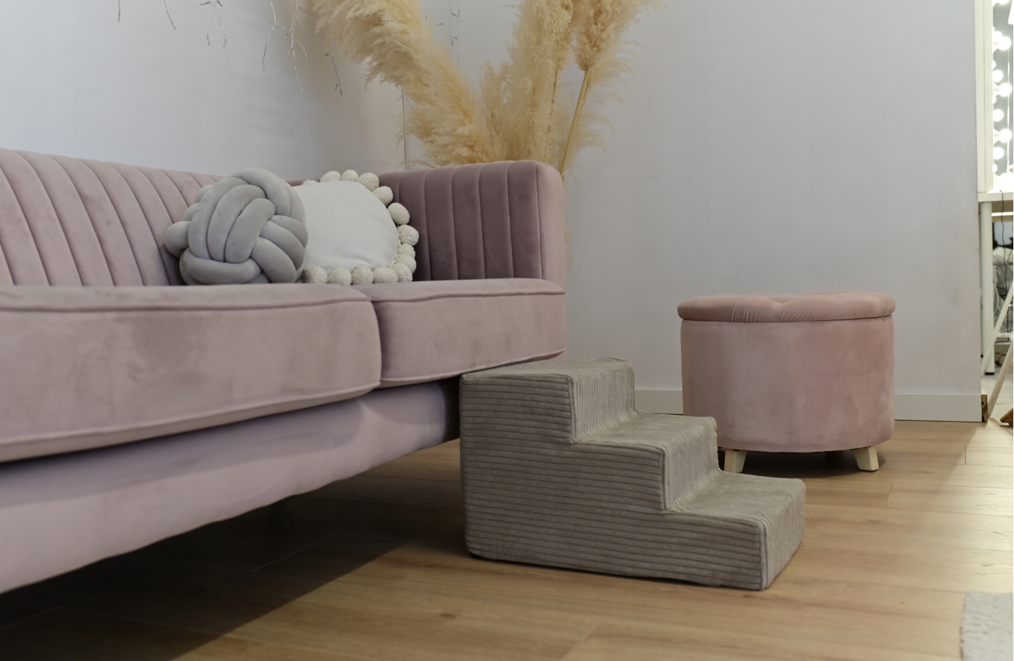 Hondentrap – 3 treden – corduroy – antislip – 30cm hoog – beige