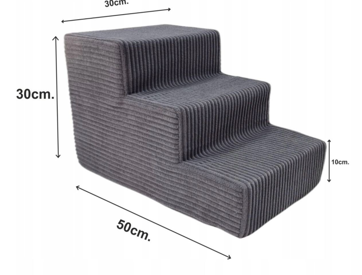 Hondentrap - 3 treden – corduroy – 30 cm hoog – donkergrijs