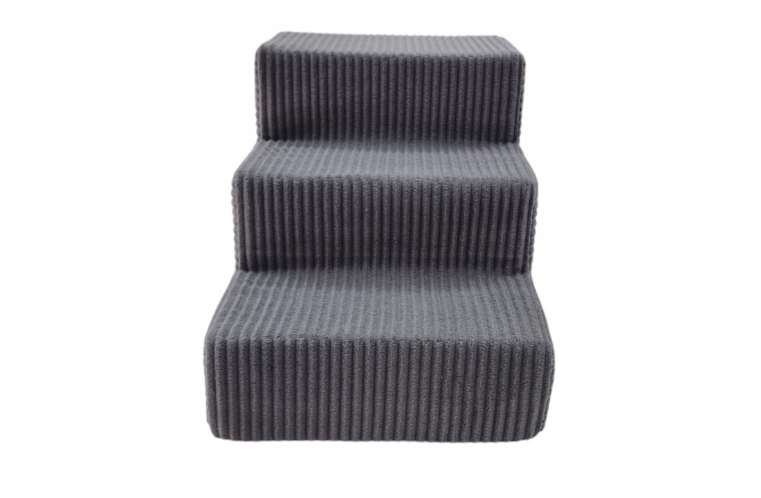Hondentrap - 3 treden – corduroy – 30 cm hoog – donkergrijs
