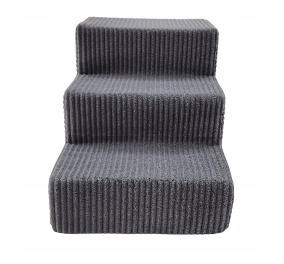 Hondentrap - 3 treden – corduroy – 30 cm hoog – donkergrijs