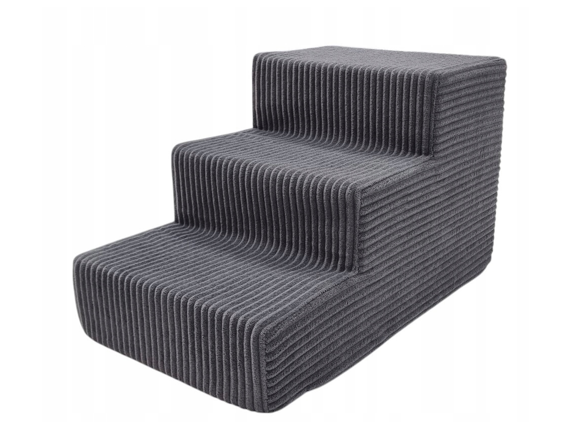 Hondentrap - 3 treden – corduroy – 30 cm hoog – donkergrijs