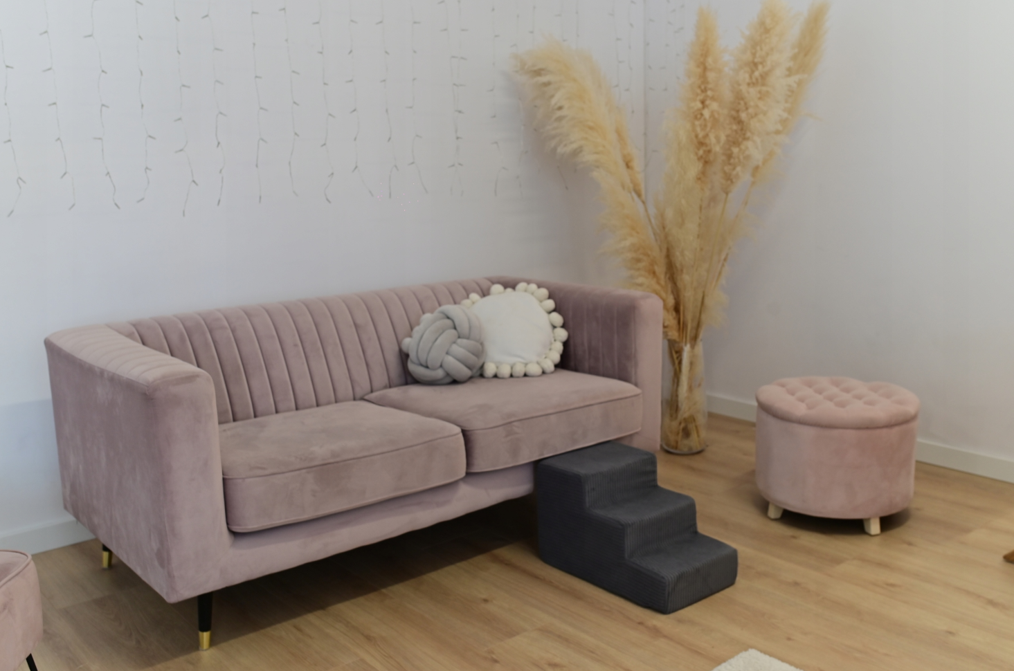 Hondentrap - 3 treden – corduroy – 30 cm hoog – donkergrijs