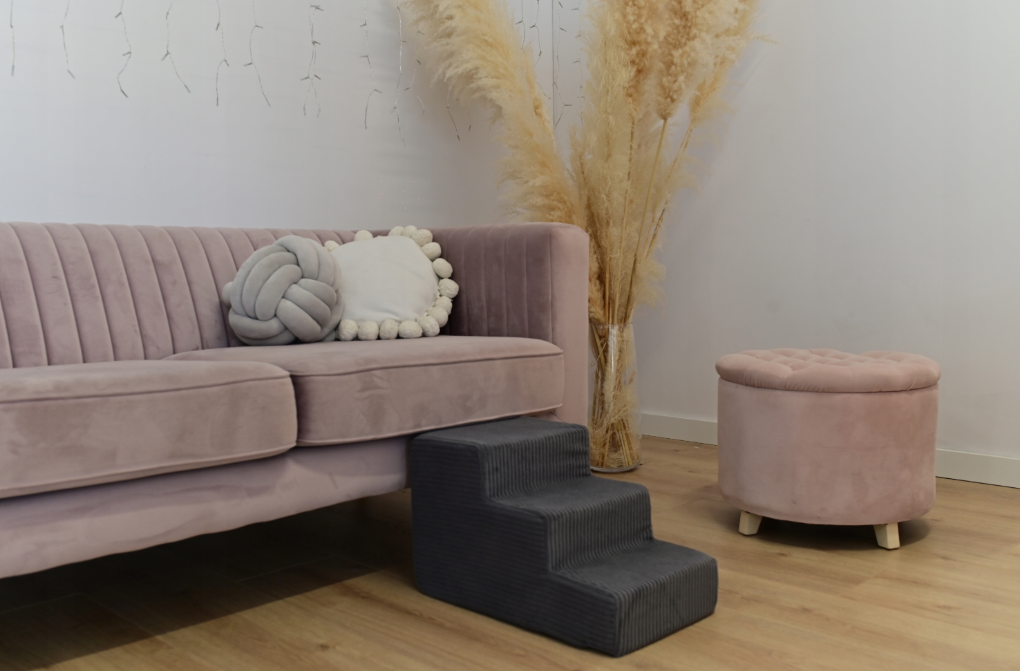 Hondentrap - 3 treden – corduroy – 30 cm hoog – donkergrijs