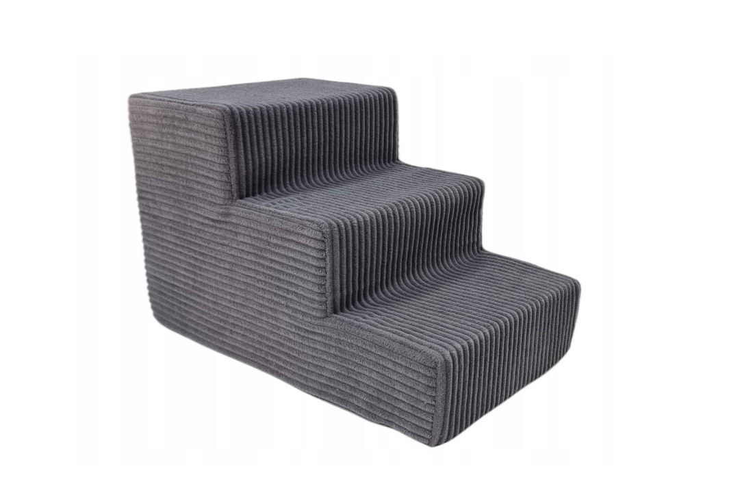 Hondentrap - 3 treden – corduroy – 30 cm hoog – donkergrijs