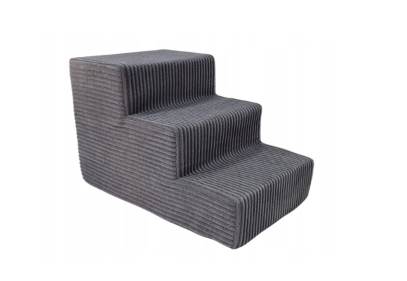 Hondentrap - 3 treden – corduroy – 30 cm hoog – donkergrijs