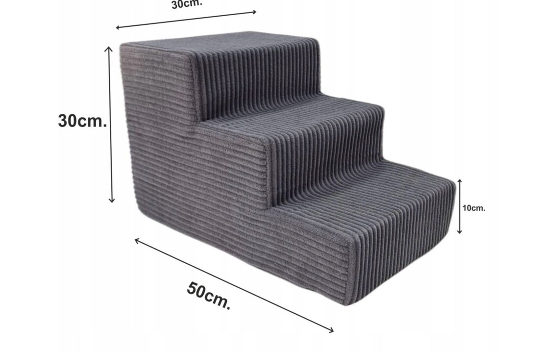 Hondentrap – 3 treden – corduroy – 30 cm hoog – lichtgrijs