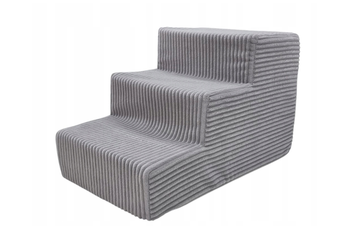 Hondentrap – 3 treden – corduroy – 30 cm hoog – lichtgrijs