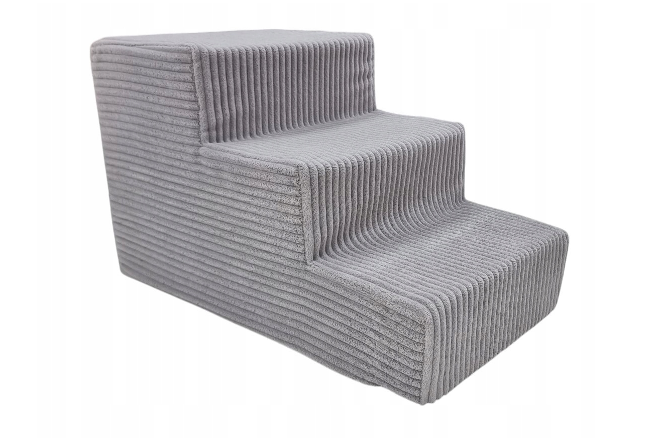 Hondentrap – 3 treden – corduroy – 30 cm hoog – lichtgrijs