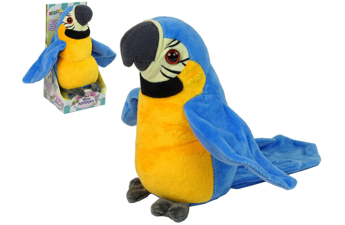 Pratende papegaai - interactieve knuffel - geel blauw - 20 cm