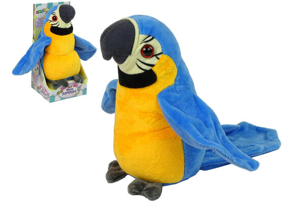 Pratende papegaai - interactieve knuffel - geel blauw - 20 cm