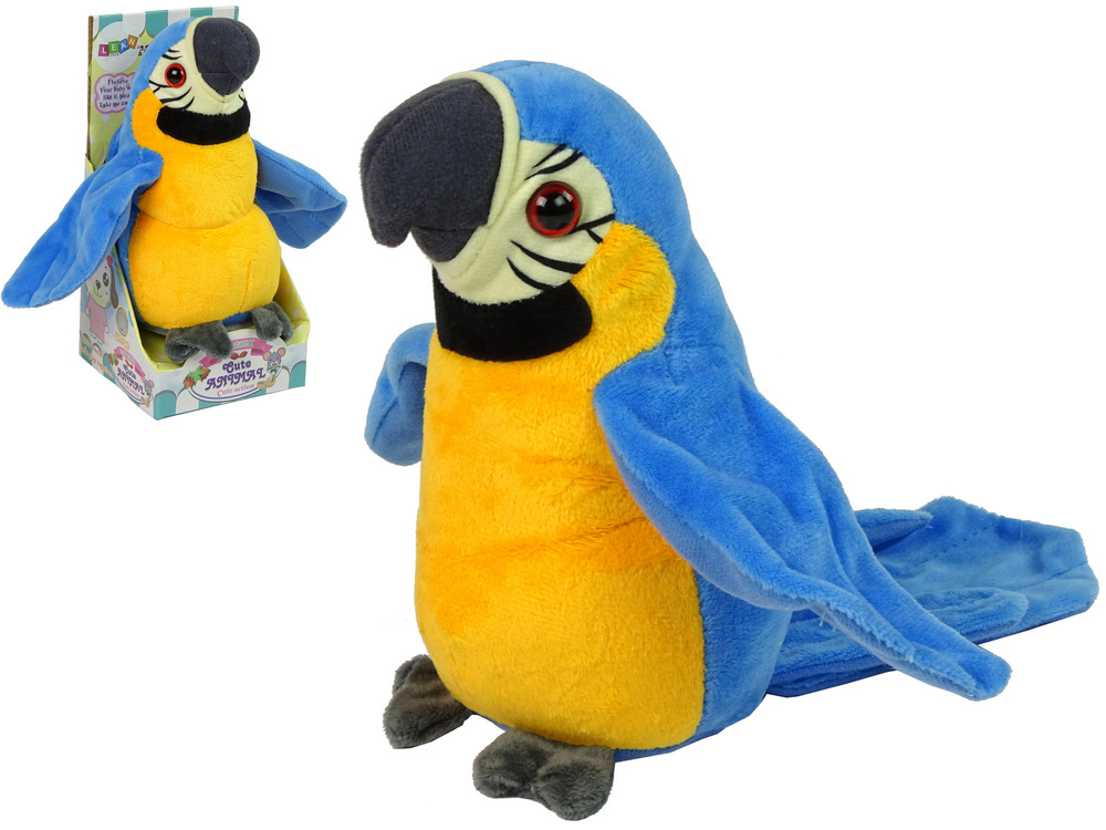 Pratende papegaai - interactieve knuffel - geel blauw - 20 cm