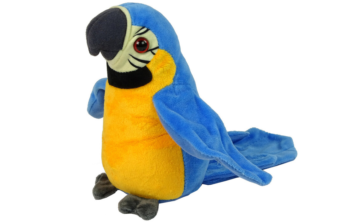 Pratende papegaai - interactieve knuffel - geel blauw - 20 cm