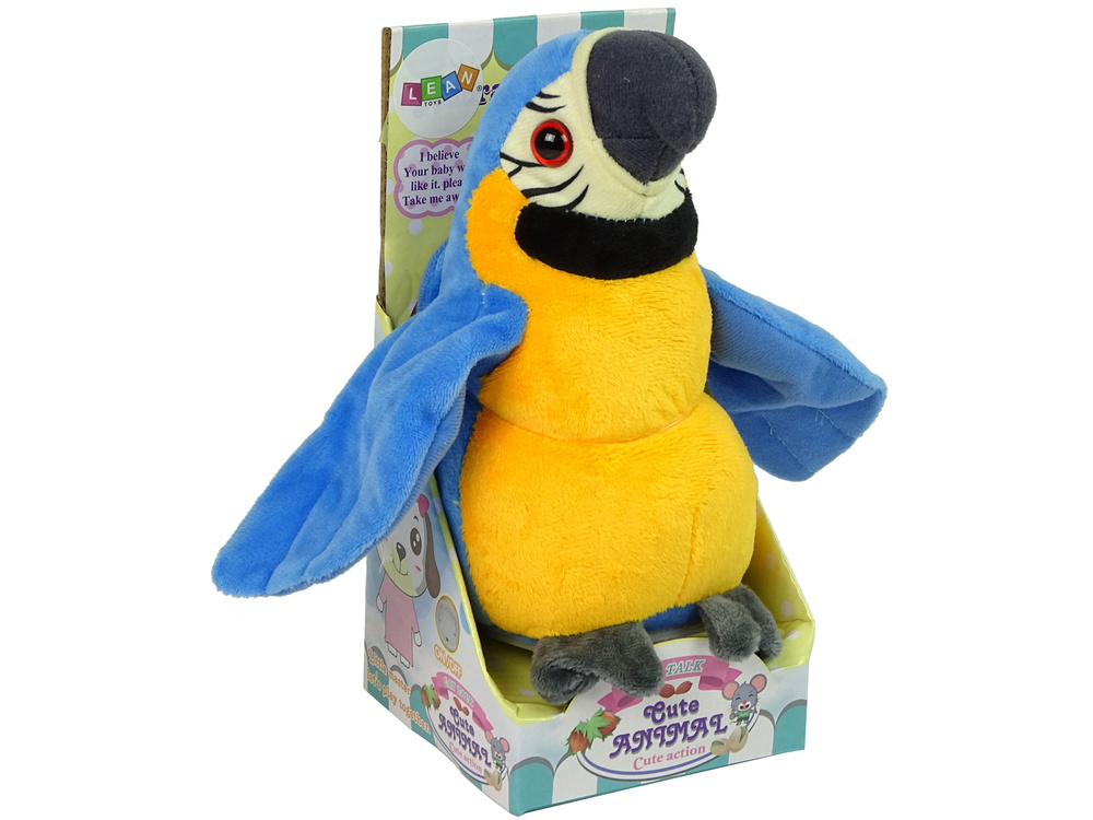 Pratende papegaai - interactieve knuffel - geel blauw - 20 cm