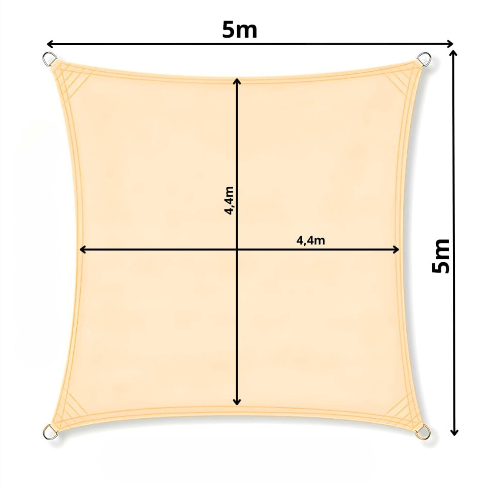 Schaduwdoek - zonnedoek - vierkant - 5x5 m - beige