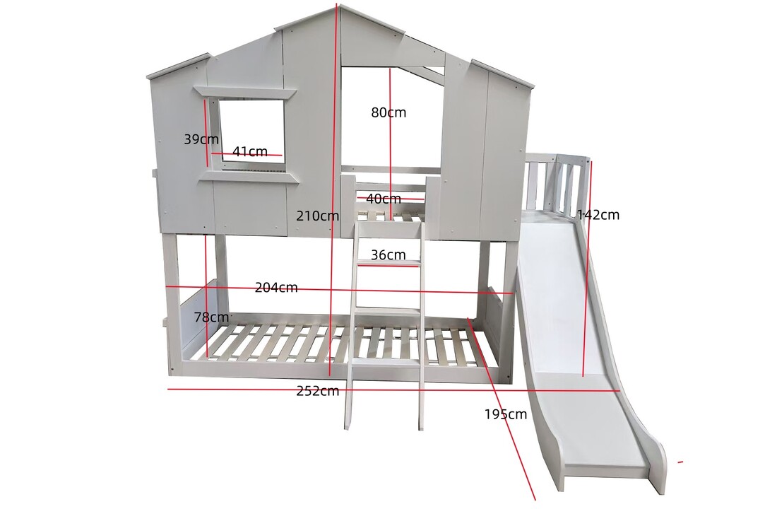 Stapelbed met glijbaan - bedhuisje 90x200 voor kinderen - wit