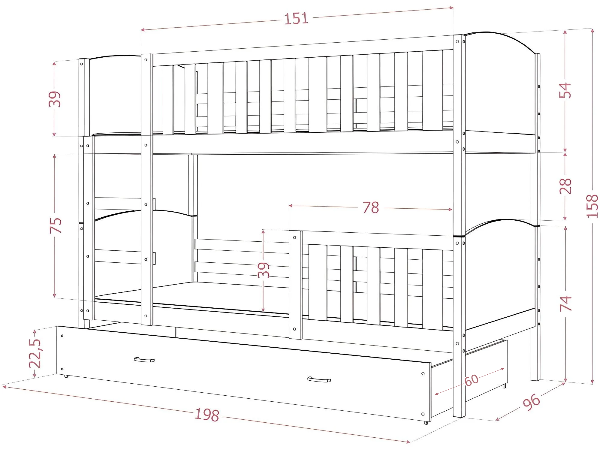 Stapelbed-kind-200x90cm-wit-inclusief matrassen