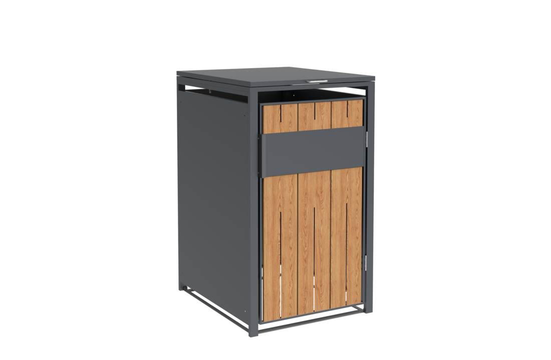 Container ombouw voor 1 container - staal - houtlook antraciet