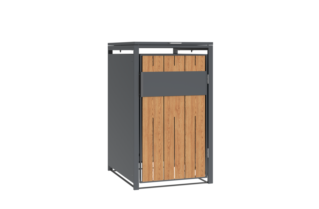 Container ombouw voor 1 container - staal - houtlook antraciet