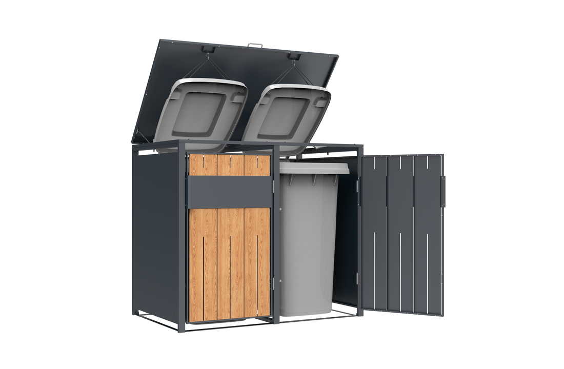 Container ombouw - 2 containers - staal - houtlook antraciet