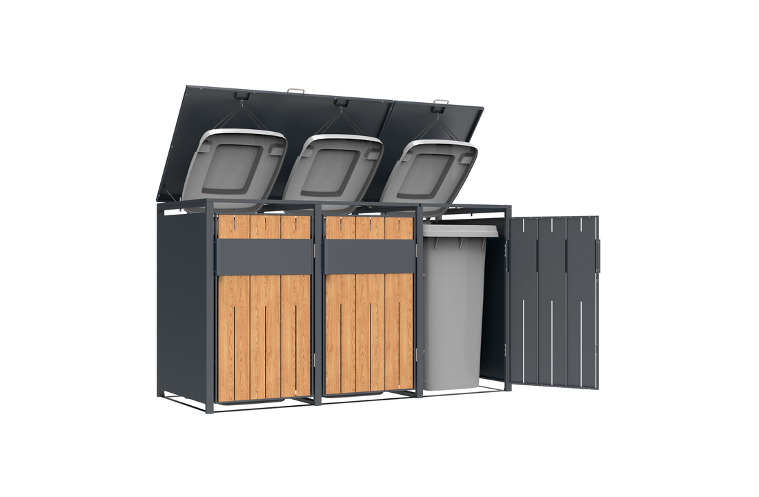 Container ombouw - 3 containers - staal - houtlook antraciet