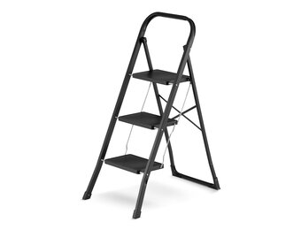 Huishoudtrap 3 treden - opvouwbaar - tot 150 kg - staal - zwart