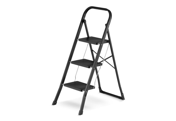 Huishoudtrap 3 treden - opvouwbaar - tot 150 kg - staal - zwart