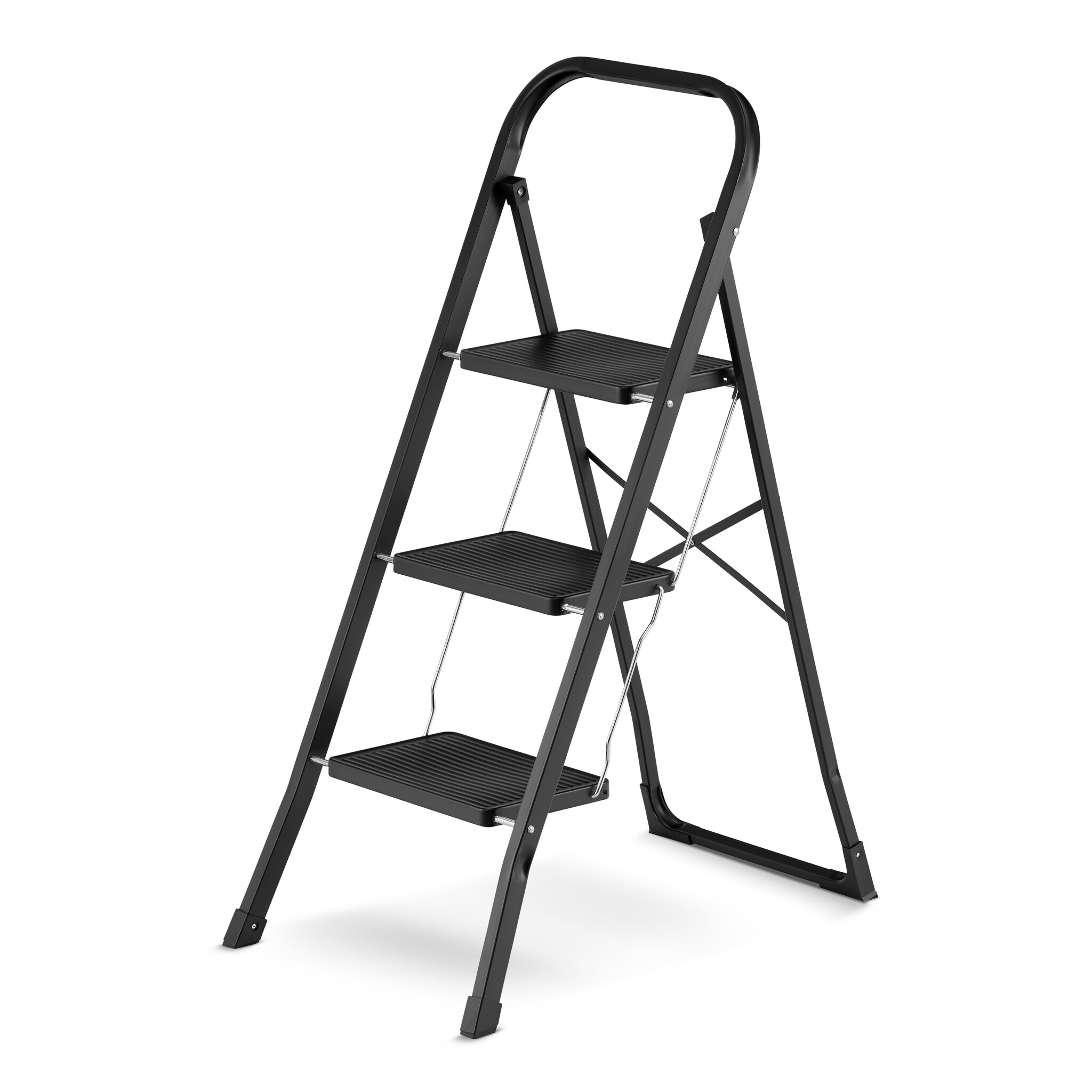Huishoudtrap 3 treden - opvouwbaar - tot 150 kg - staal - zwart