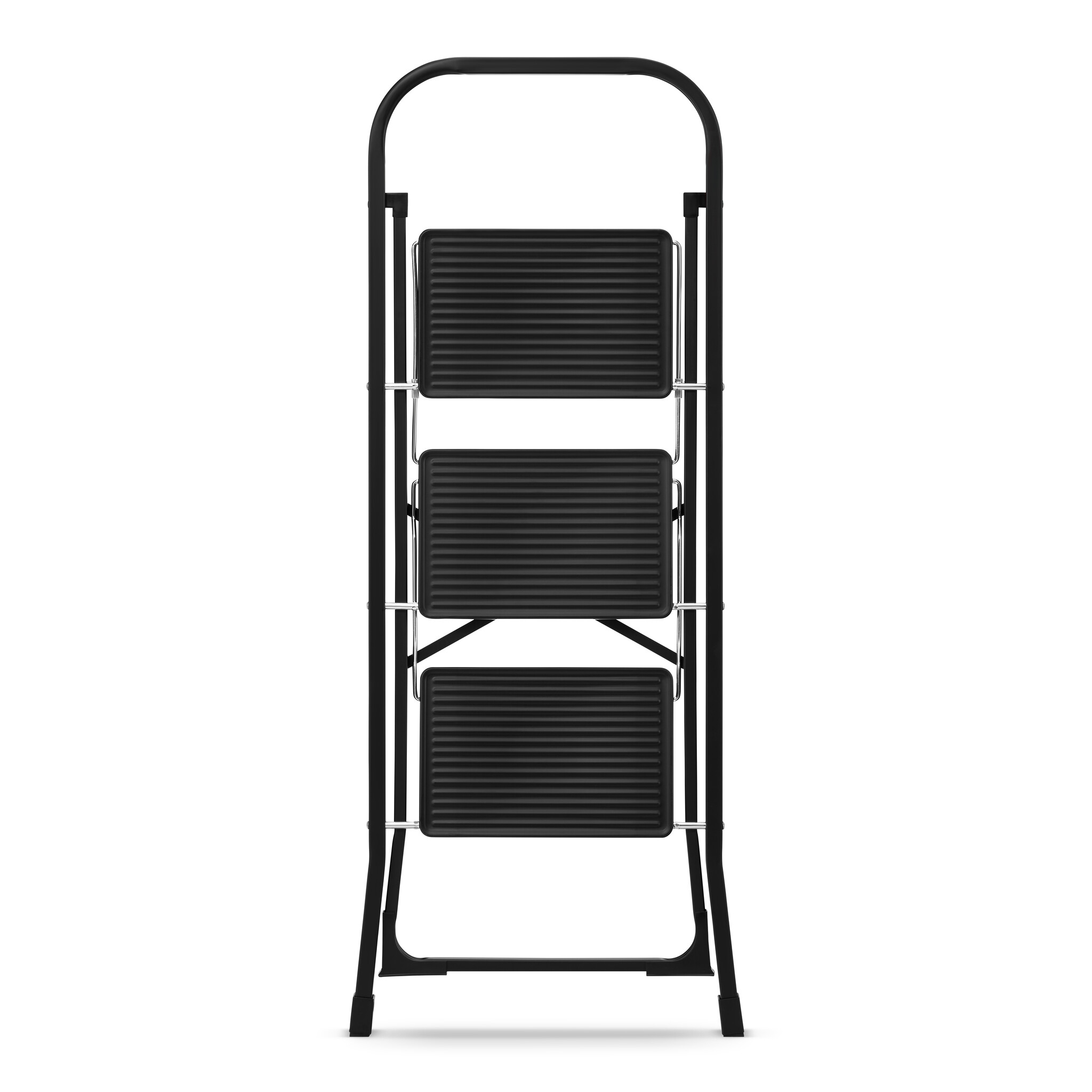 Huishoudtrap 3 treden - opvouwbaar - tot 150 kg - staal - zwart