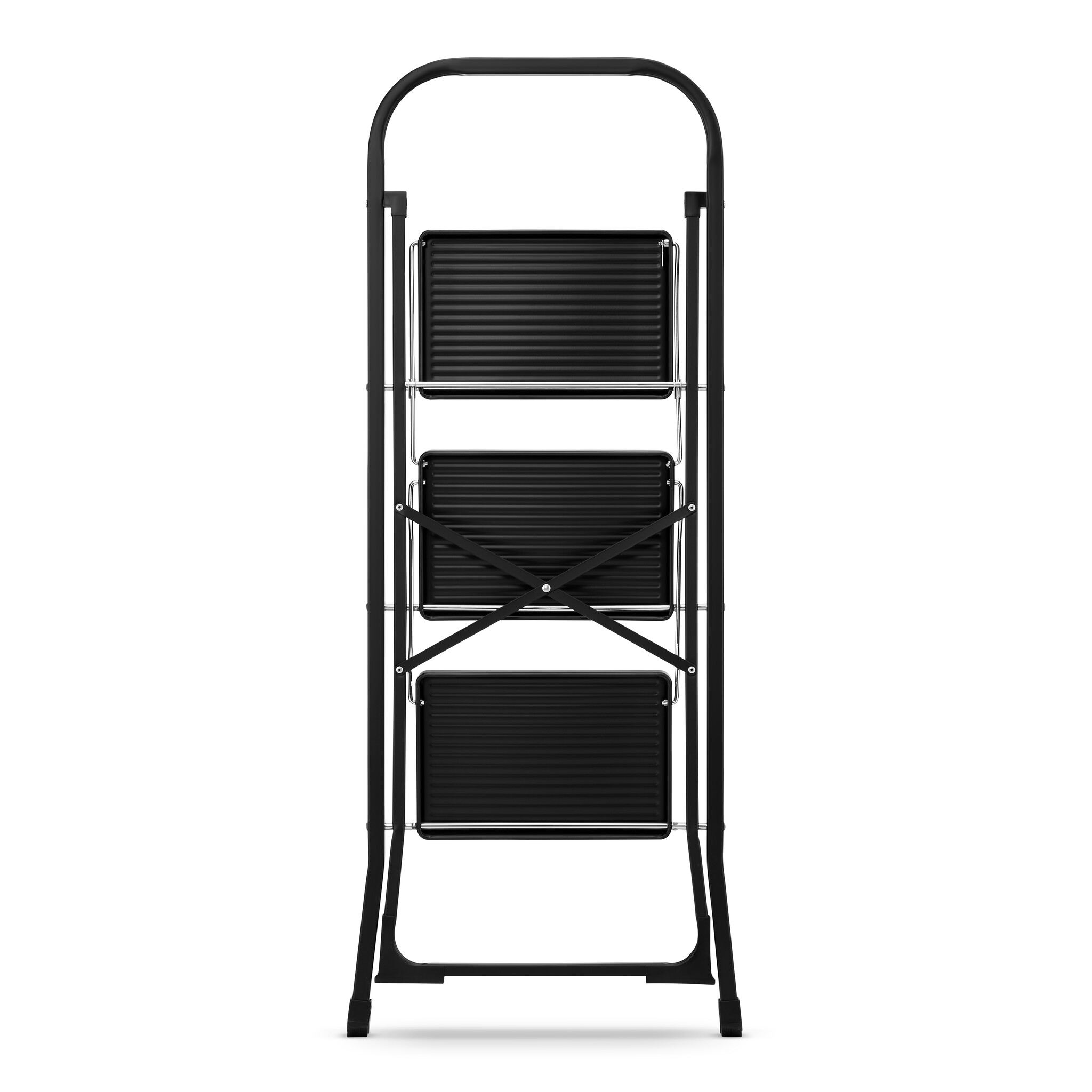 Huishoudtrap 3 treden - opvouwbaar - tot 150 kg - staal - zwart