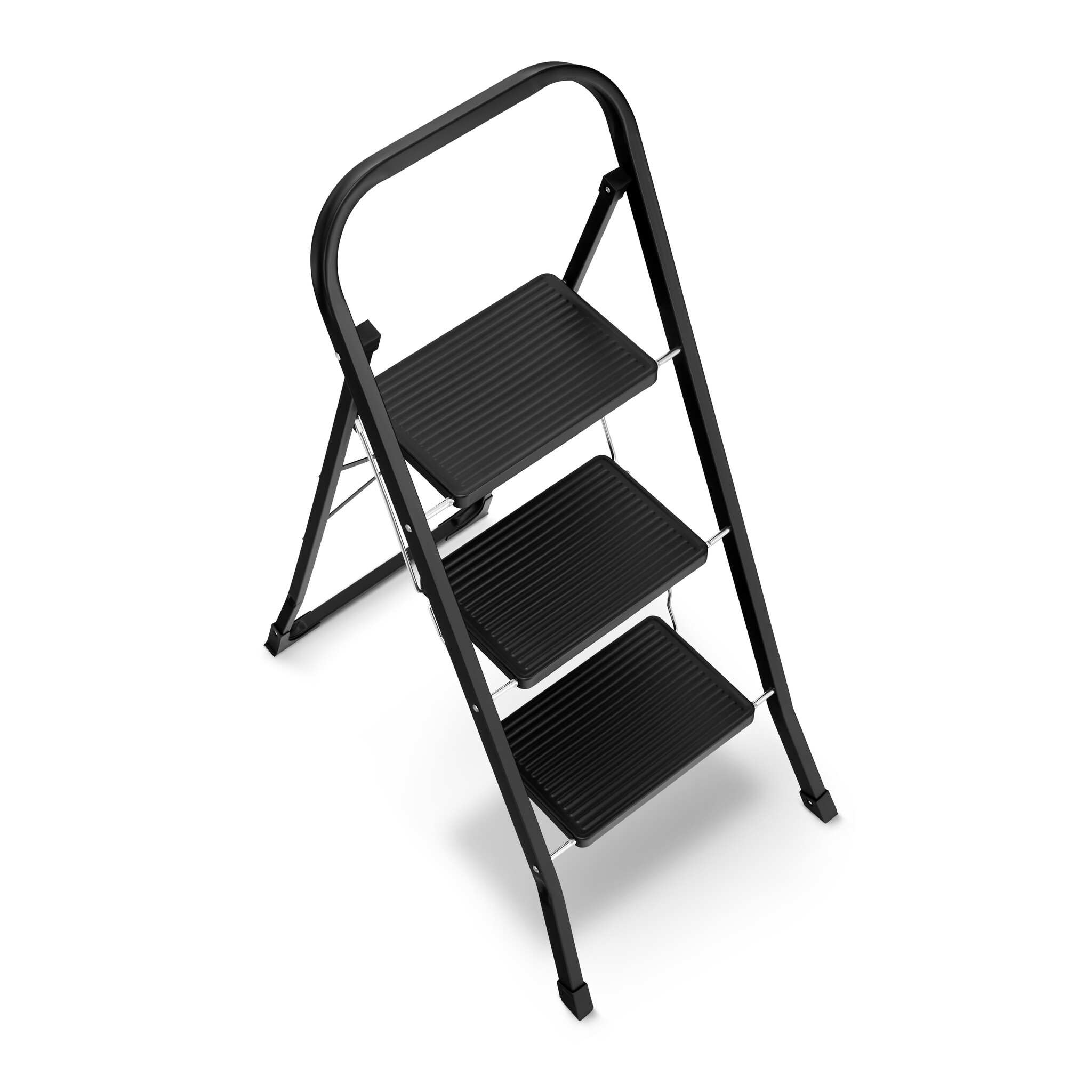 Huishoudtrap 3 treden - opvouwbaar - tot 150 kg - staal - zwart