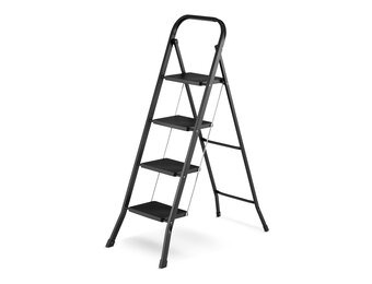 Huishoudtrap 4 treden - opvouwbaar - tot 150 kg - staal - zwart