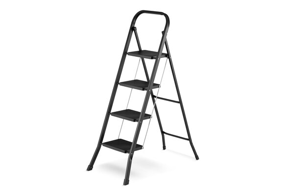 Huishoudtrap 4 treden - opvouwbaar - tot 150 kg - staal - zwart