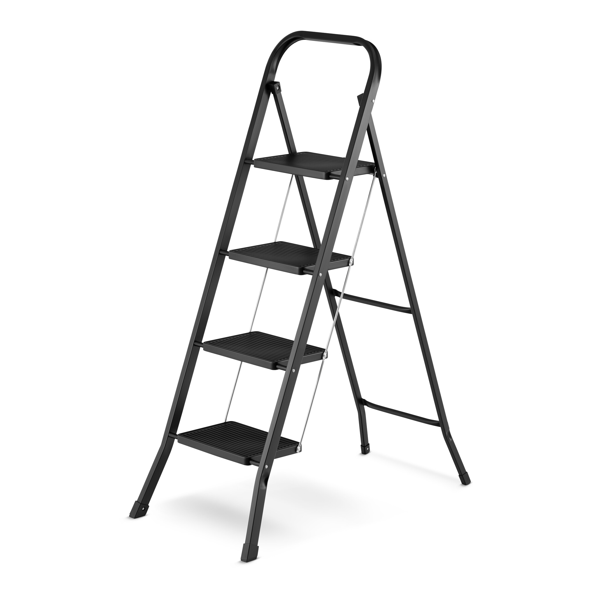 Huishoudtrap 4 treden - opvouwbaar - tot 150 kg - staal - zwart