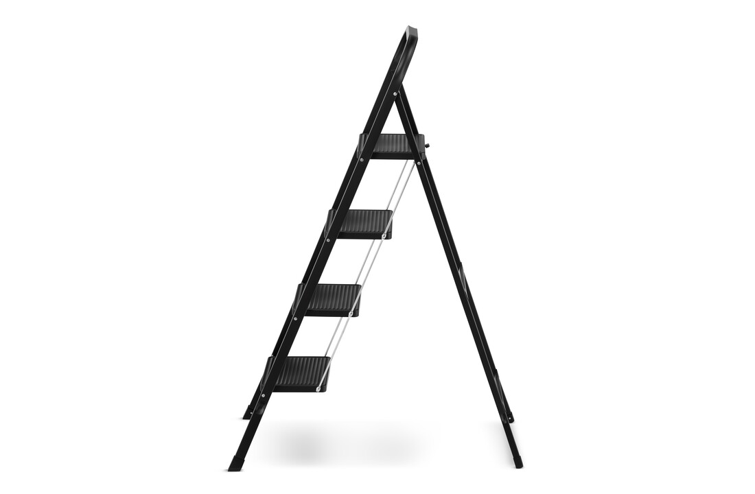 Huishoudtrap 4 treden - opvouwbaar - tot 150 kg - staal - zwart