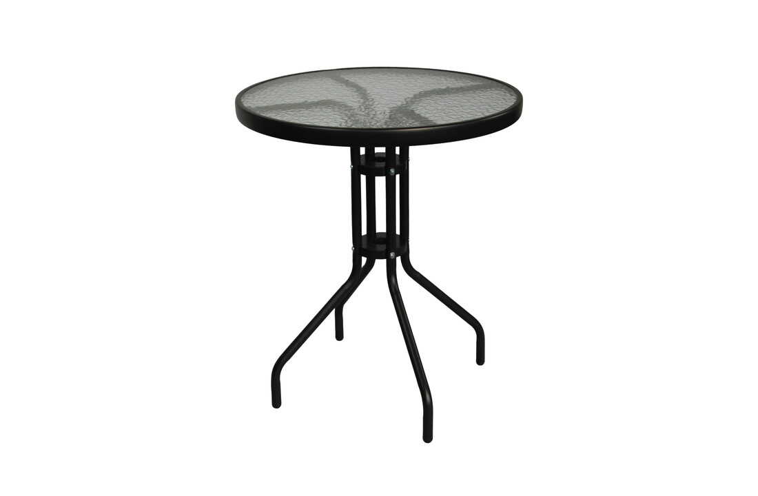 Bistrotafel - rond 60 cm – zwart - tuintafeltje met gehard glas