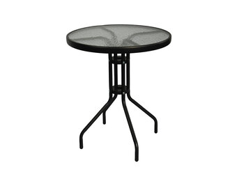 Bistrotafel - rond 60 cm – zwart - tuintafeltje met gehard glas