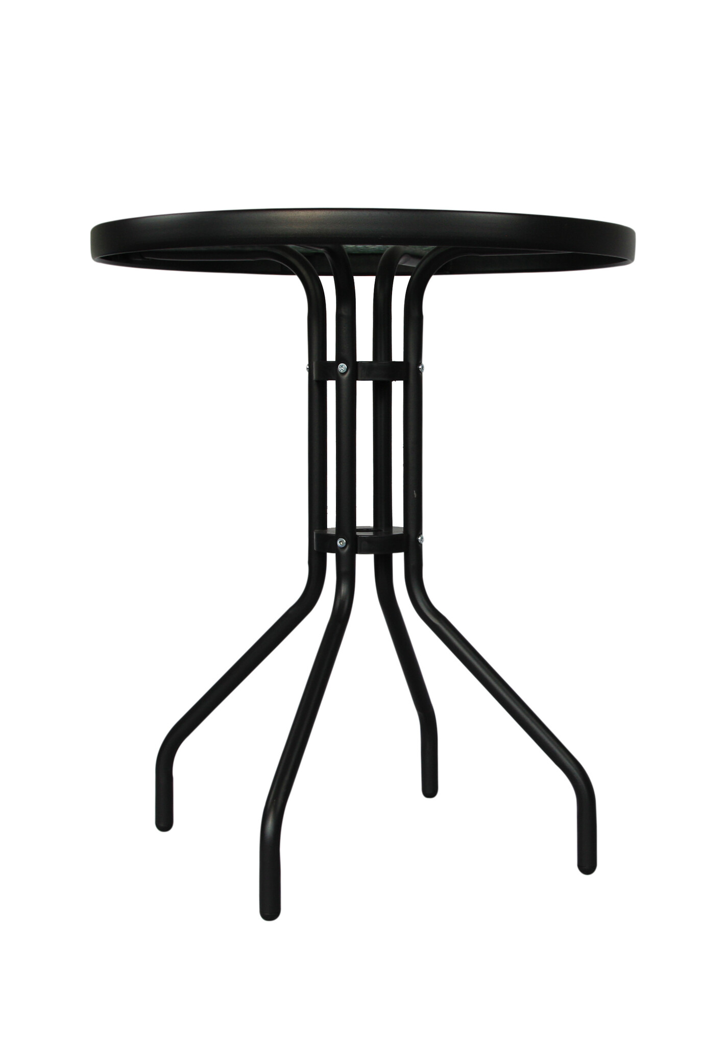 Bistrotafel - rond 60 cm – zwart - tuintafeltje met gehard glas