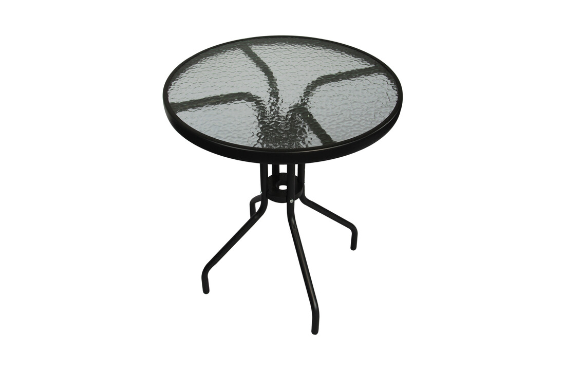 Bistrotafel - rond 60 cm – zwart - tuintafeltje met gehard glas