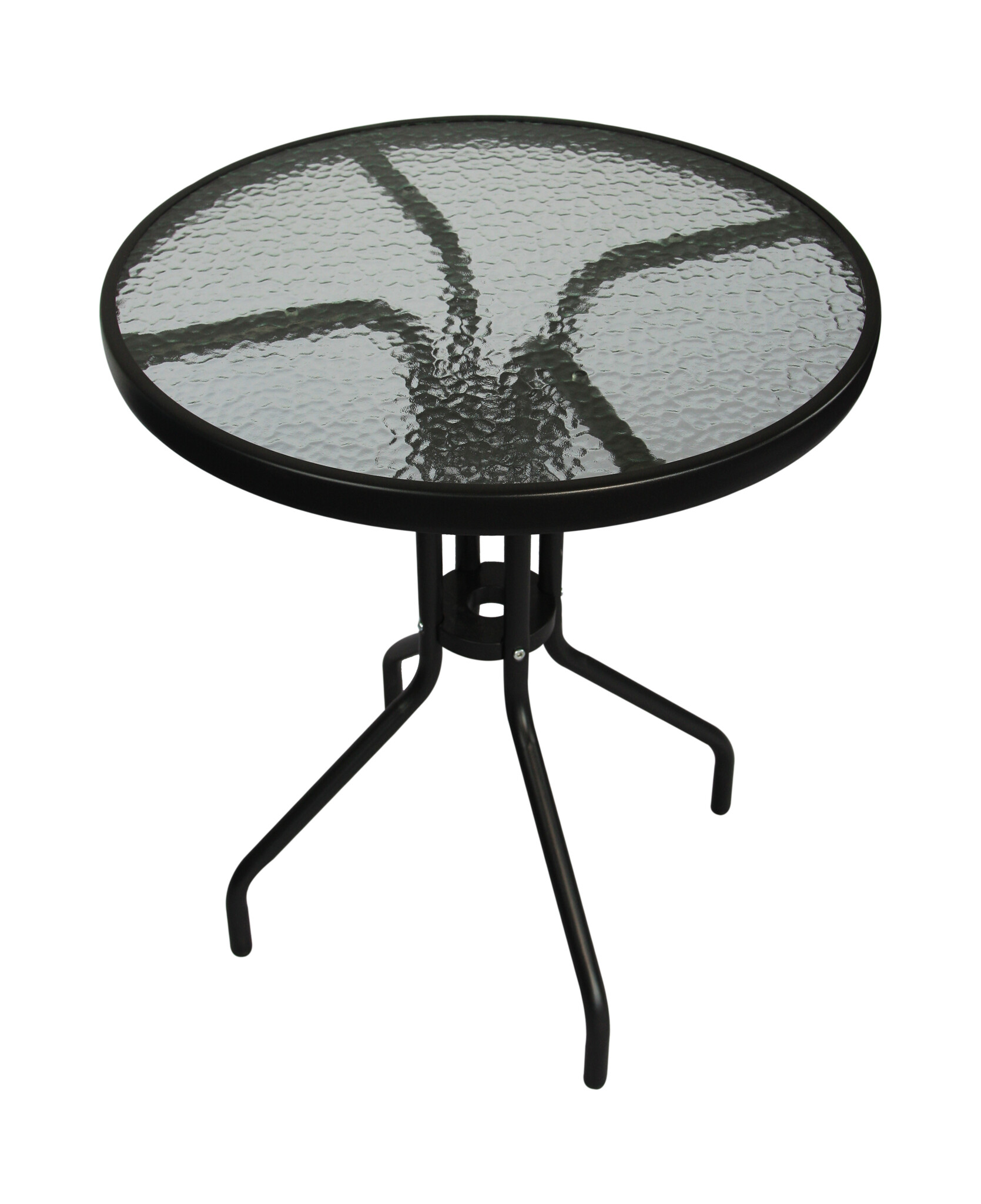 Bistrotafel - rond 60 cm – zwart - tuintafeltje met gehard glas