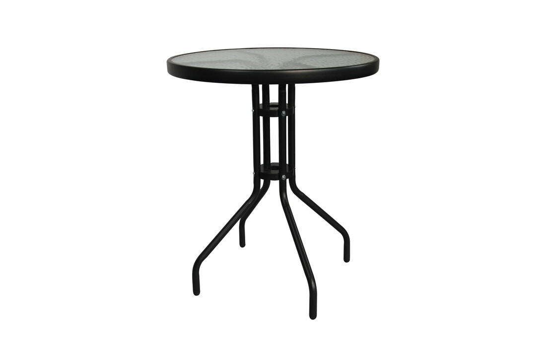 Bistrotafel - rond 60 cm – zwart - tuintafeltje met gehard glas