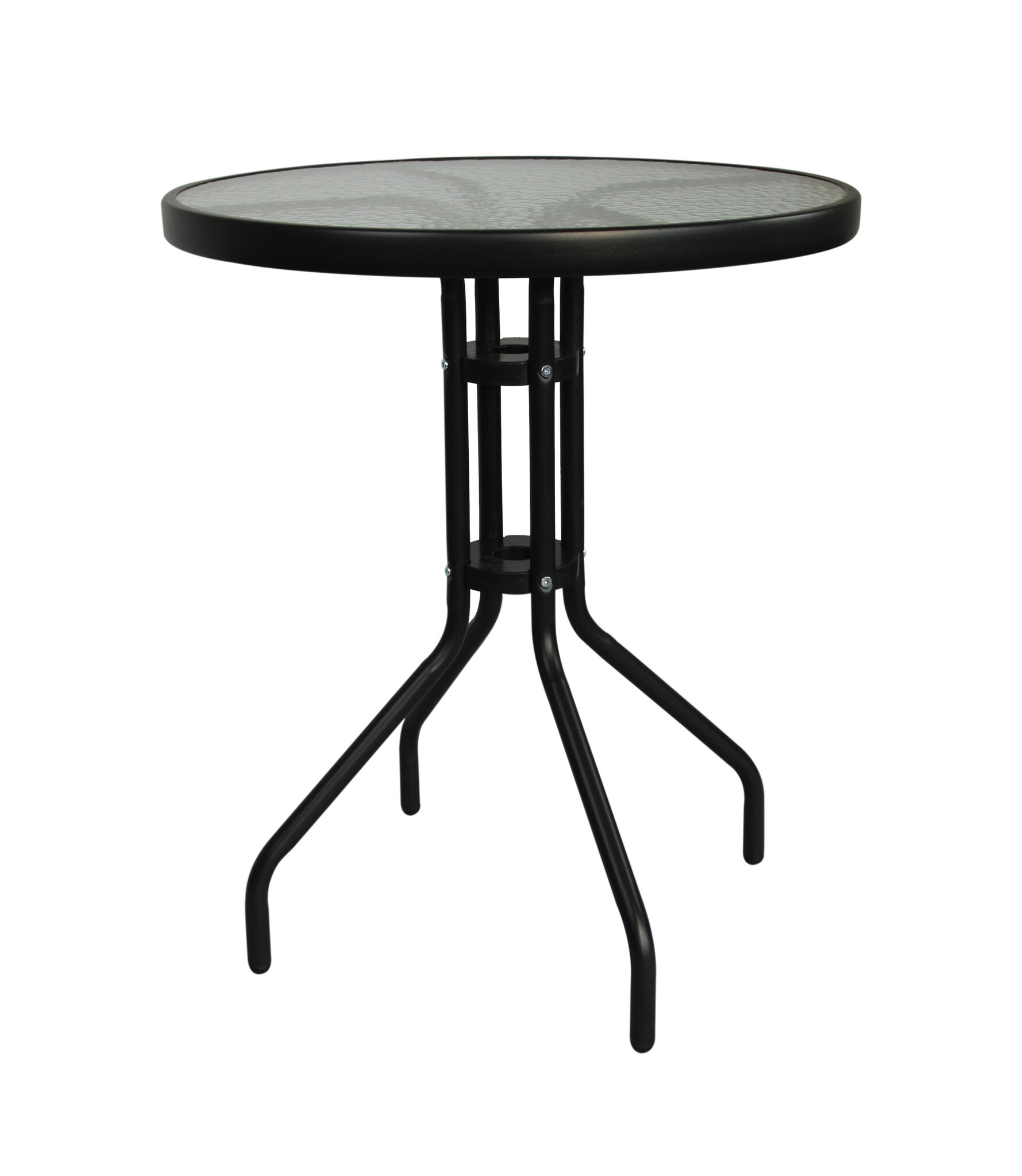 Bistrotafel - rond 60 cm – zwart - tuintafeltje met gehard glas