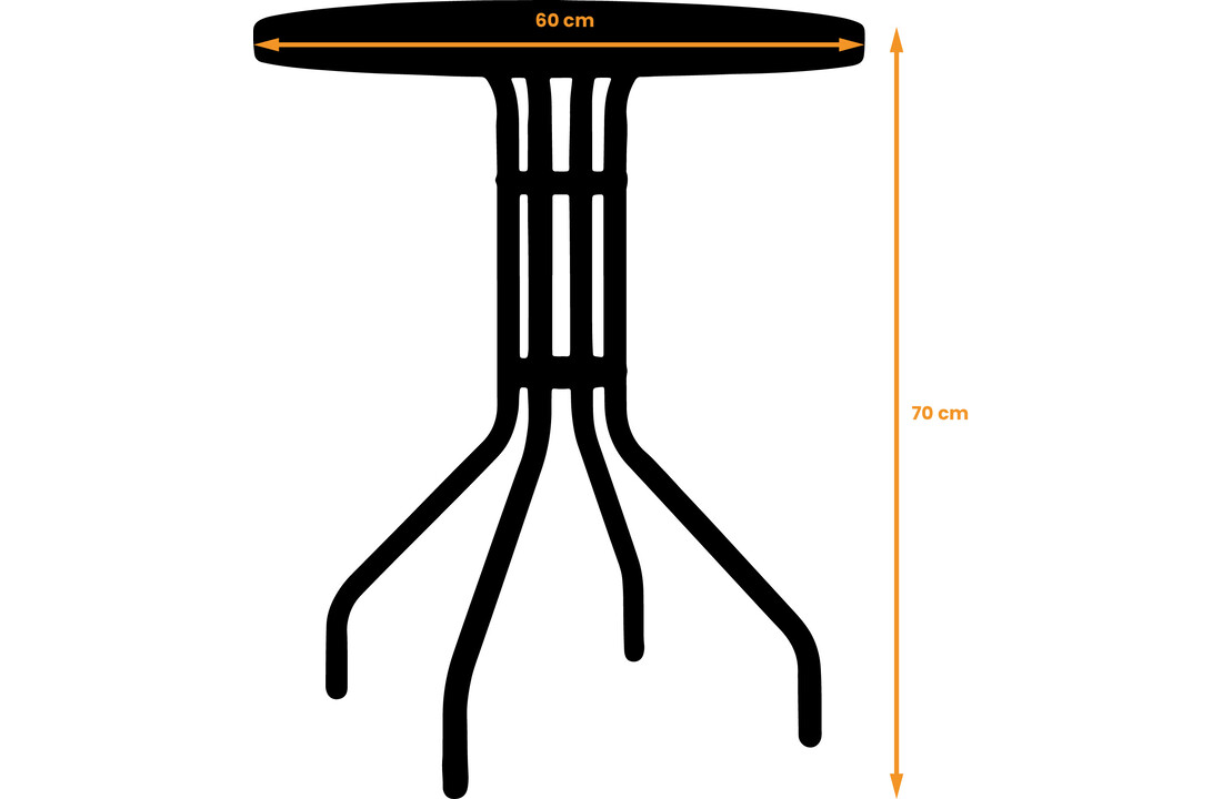Bistrotafel - rond 60 cm – zwart - tuintafeltje met gehard glas