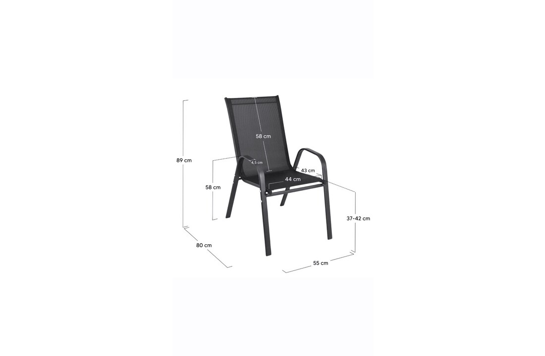 Tuinstoelen set 4 stuks – zwart – 80x55x89 cm – stalen frame