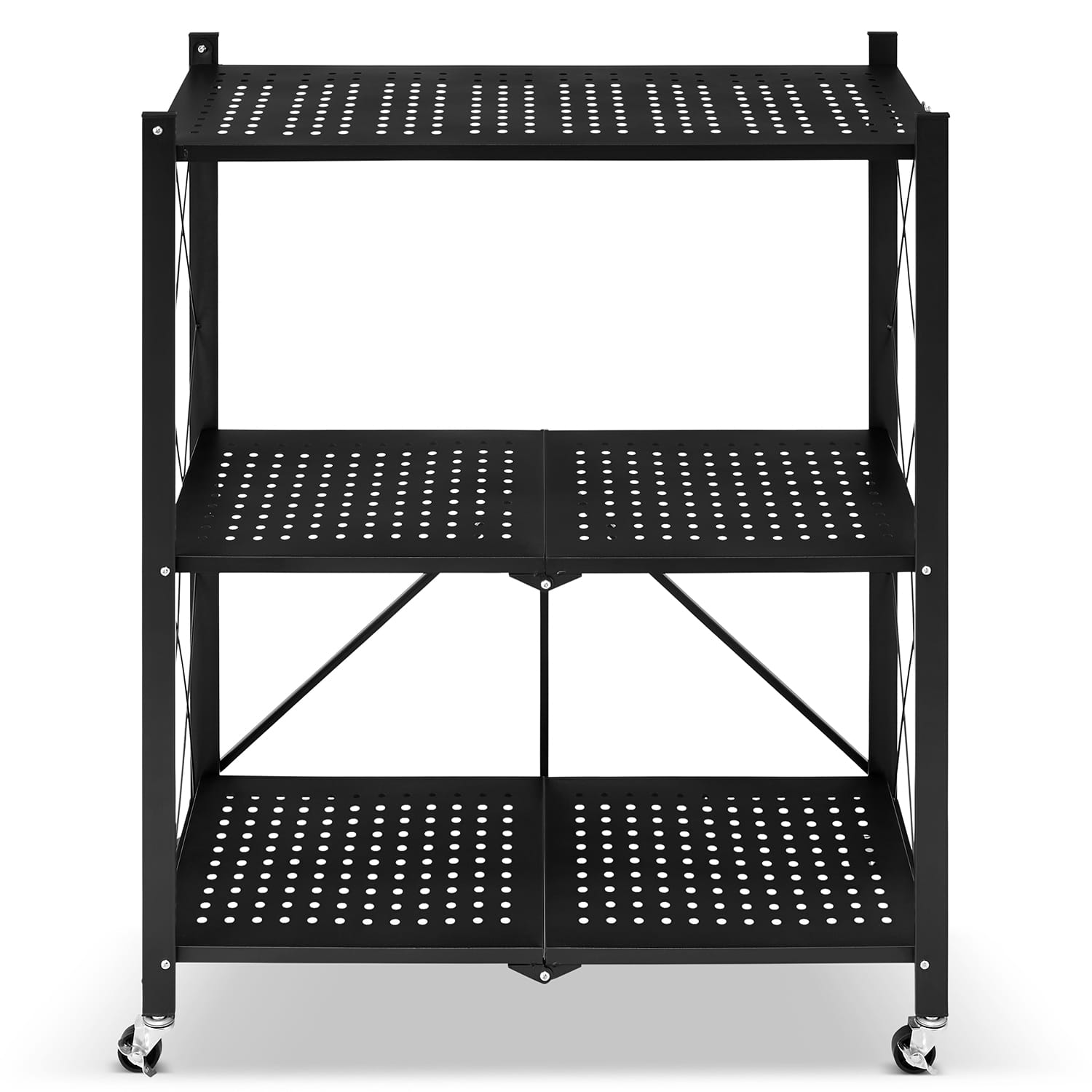 Metalen opbergrek op wielen - opvouwbaar - 3 planken - zwart
