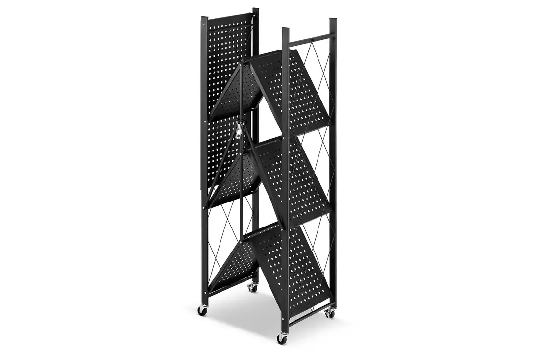Metalen opbergrek op wielen - opvouwbaar - 3 planken - zwart